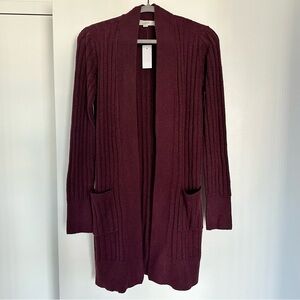 LOFT Ribbed Pocket Open Cardigan Crushed Blackberry Size XS